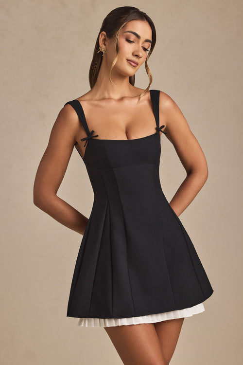 Renata Pleated A-Line Mini Dress Black 1