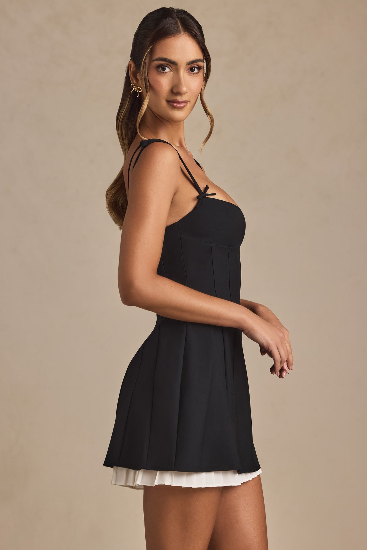 Renata Pleated A-Line Mini Dress Black 3