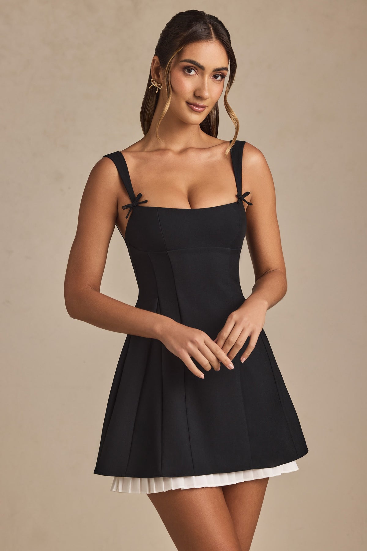 Renata Pleated A-Line Mini Dress Black 7