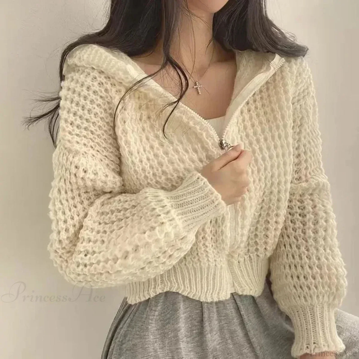 Margot Hollow-Out Knit Cardigan White 1