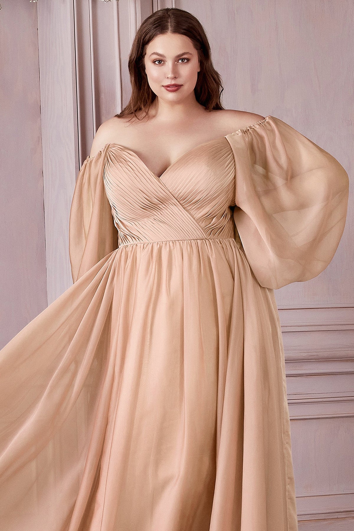 Rania Chiffon Evening Gown Champagne 8