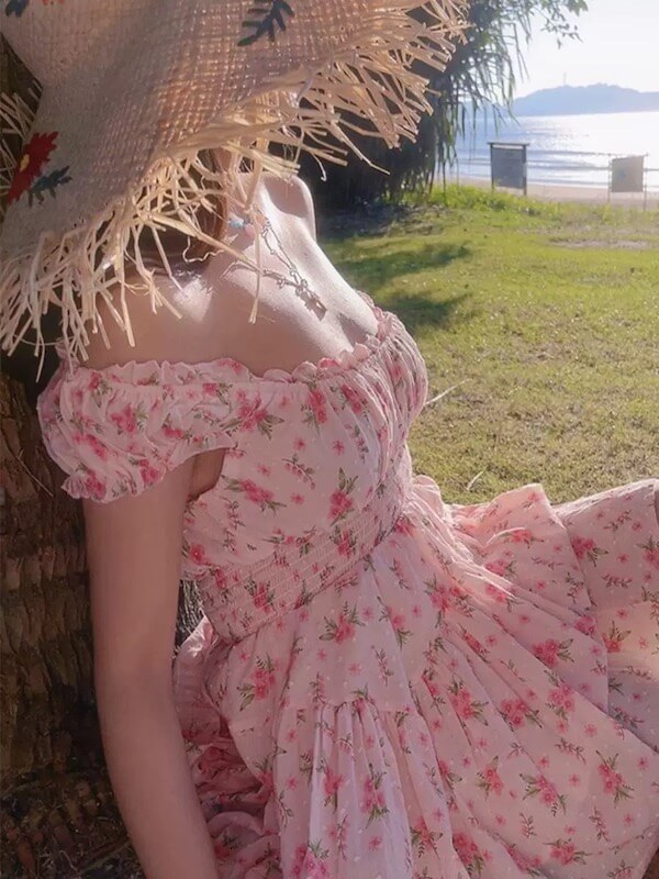 Domino Floral Midi Dress Pink Floral 1