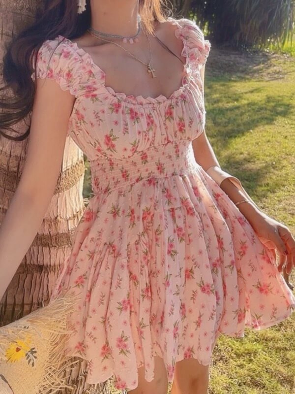 Domino Floral Midi Dress Pink Floral 4