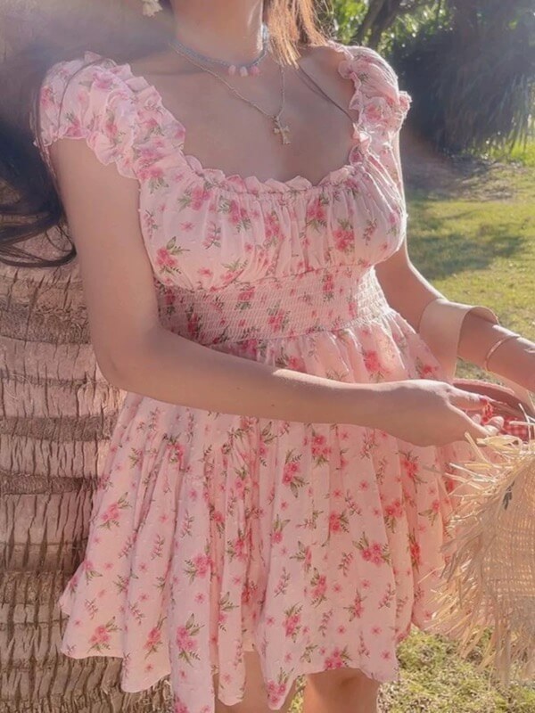 Domino Floral Midi Dress Pink Floral 5
