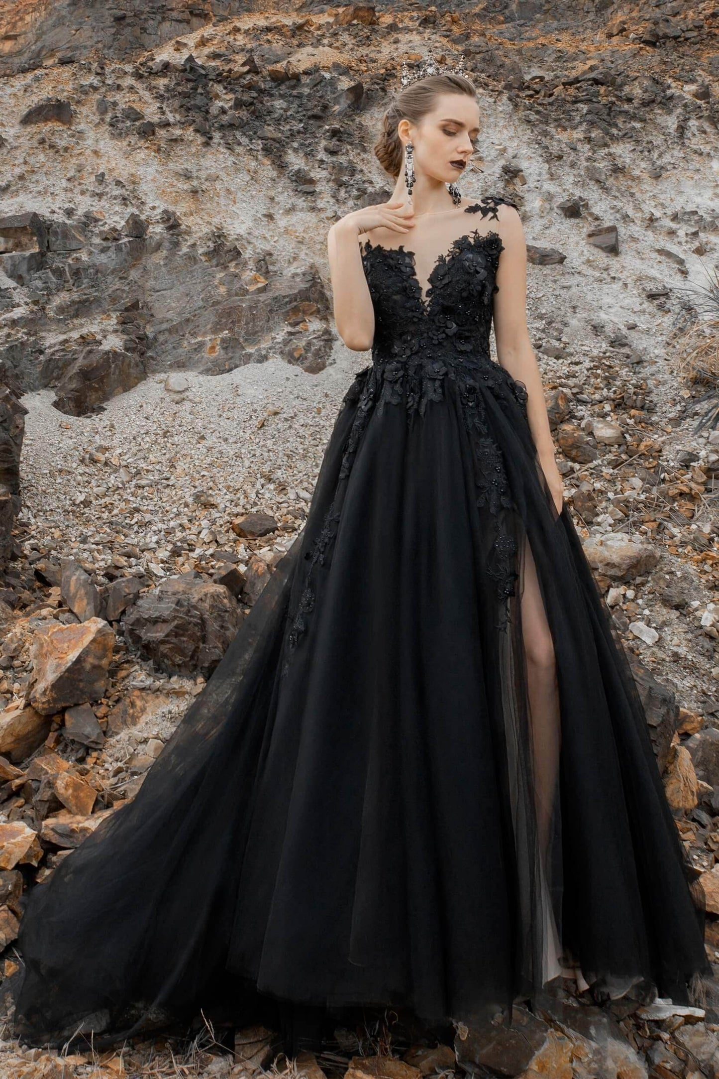 Cecilia Lace Tea-Length Dress Line Court Train Tulle Wedding Dress CW2338 1