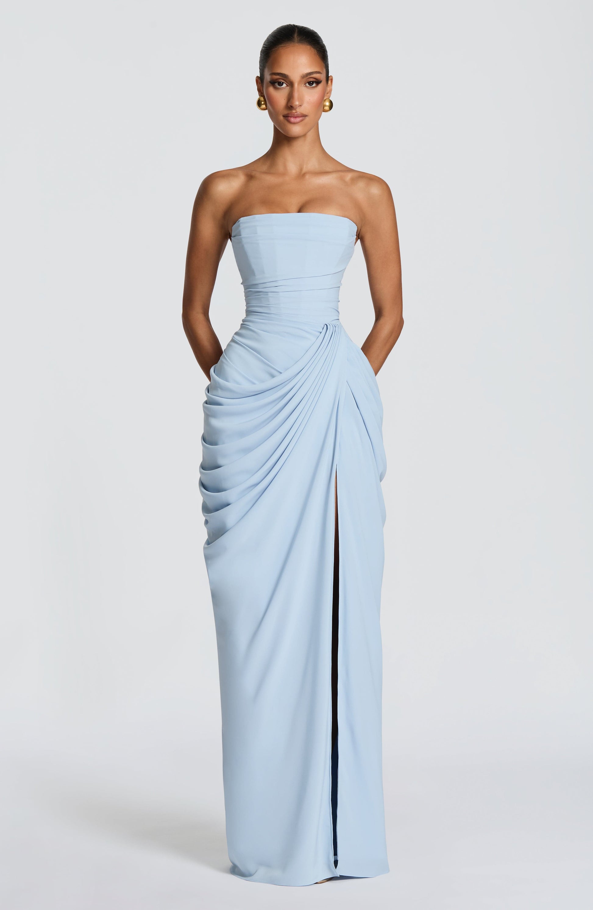 Cyra Linen Maxi Dress in Navy Glacier Blue 4
