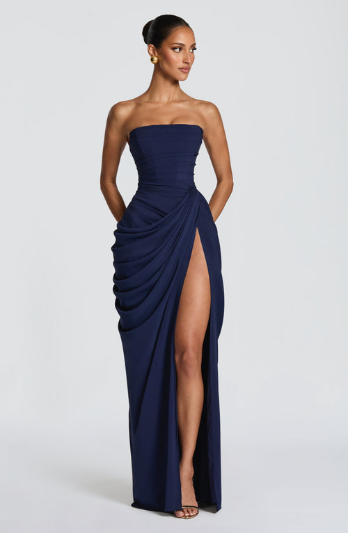 Cyra Linen Maxi Dress in Navy Navy 1