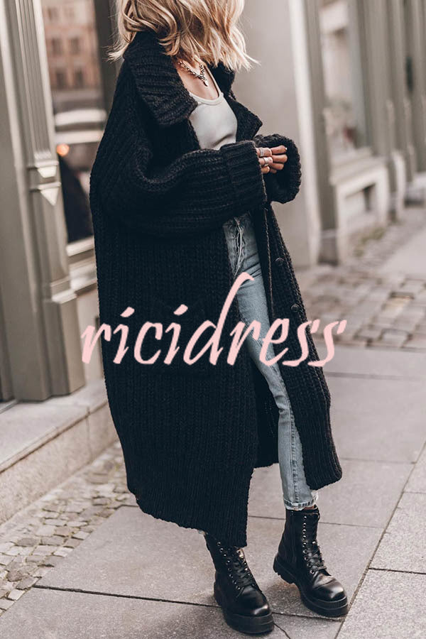 Margot Chunky Knit Midi Cardigan Black 1