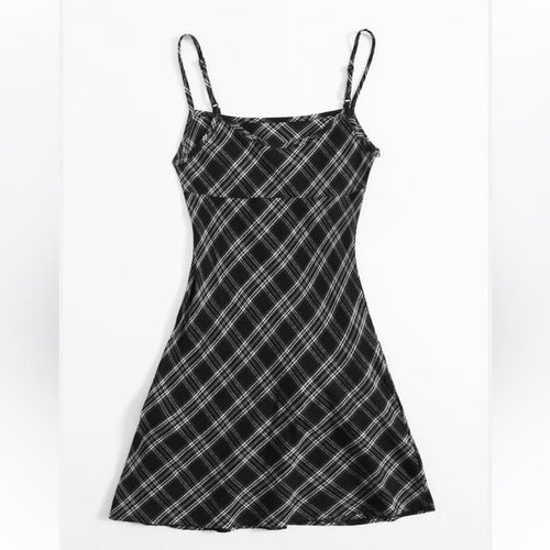 Evelyn Plaid Mini Dress Black 1