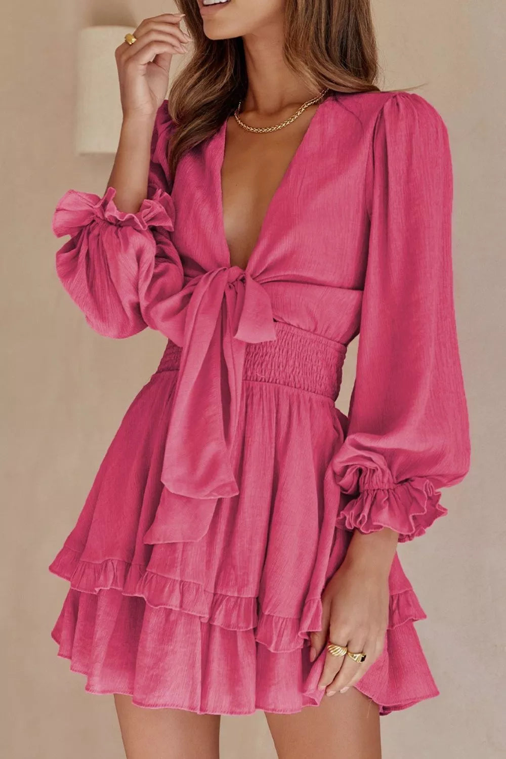 Valentina Ruffle Mini Dress in Hot Pink Hot Pink 3