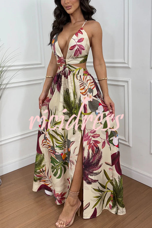 Seinah Floral Lace-Up Maxi Dress Green 7