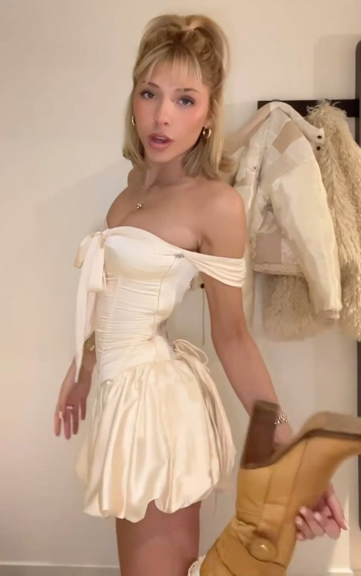 Isabelle Off-Shoulder Satin A-Line Dress As Photo 5