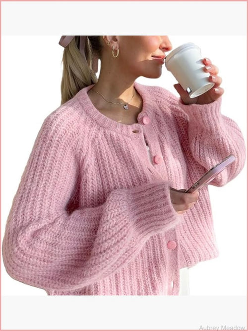 Rosalie Chunky Knit Cardigan Pink 1