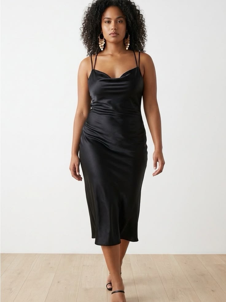 Magnolia Satin Slip Dress Black 1