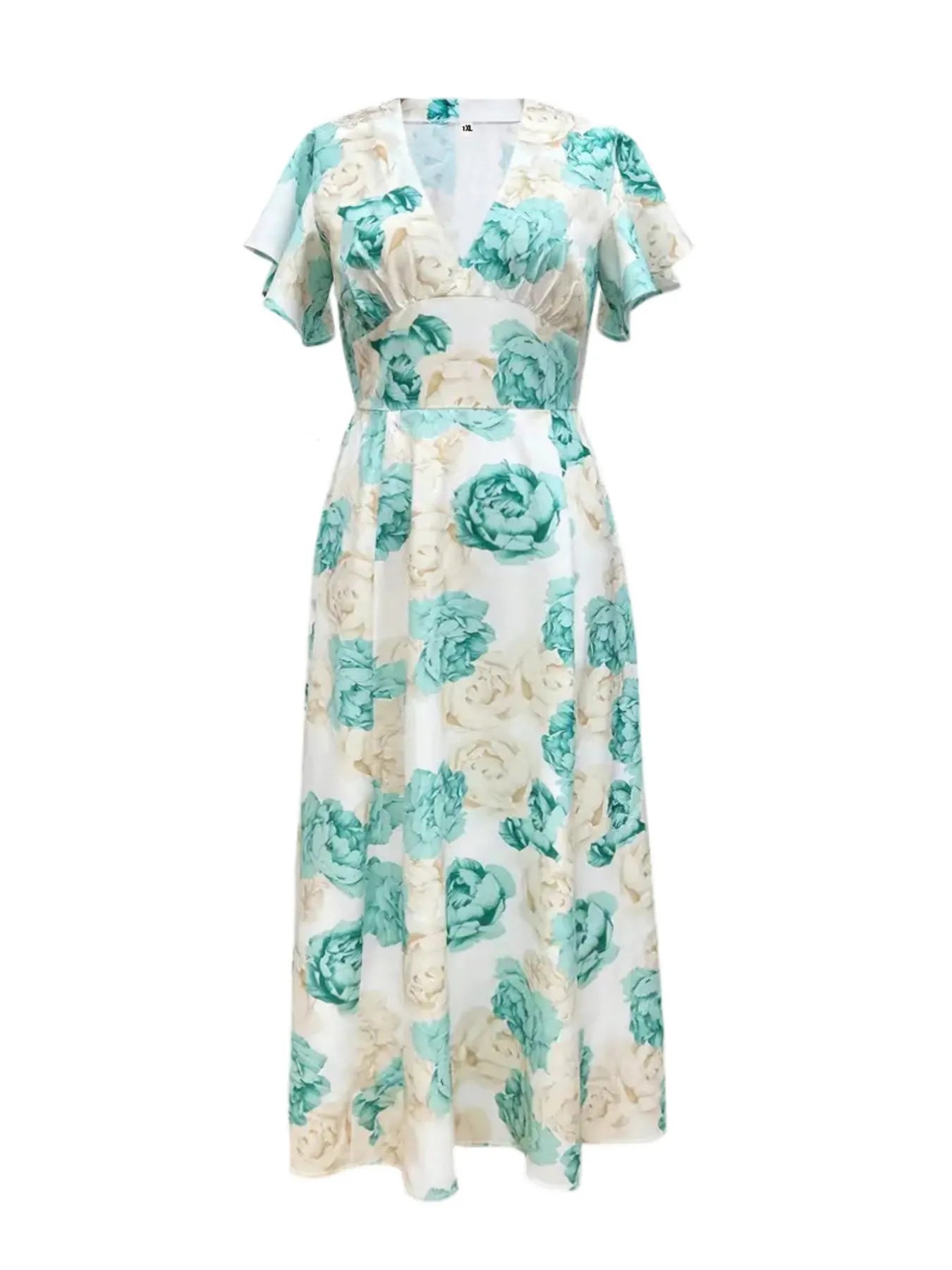 Violet Floral Maxi Dress with Flutter Sleeves Neck Maxi Dress with Flutter Sleeves 4