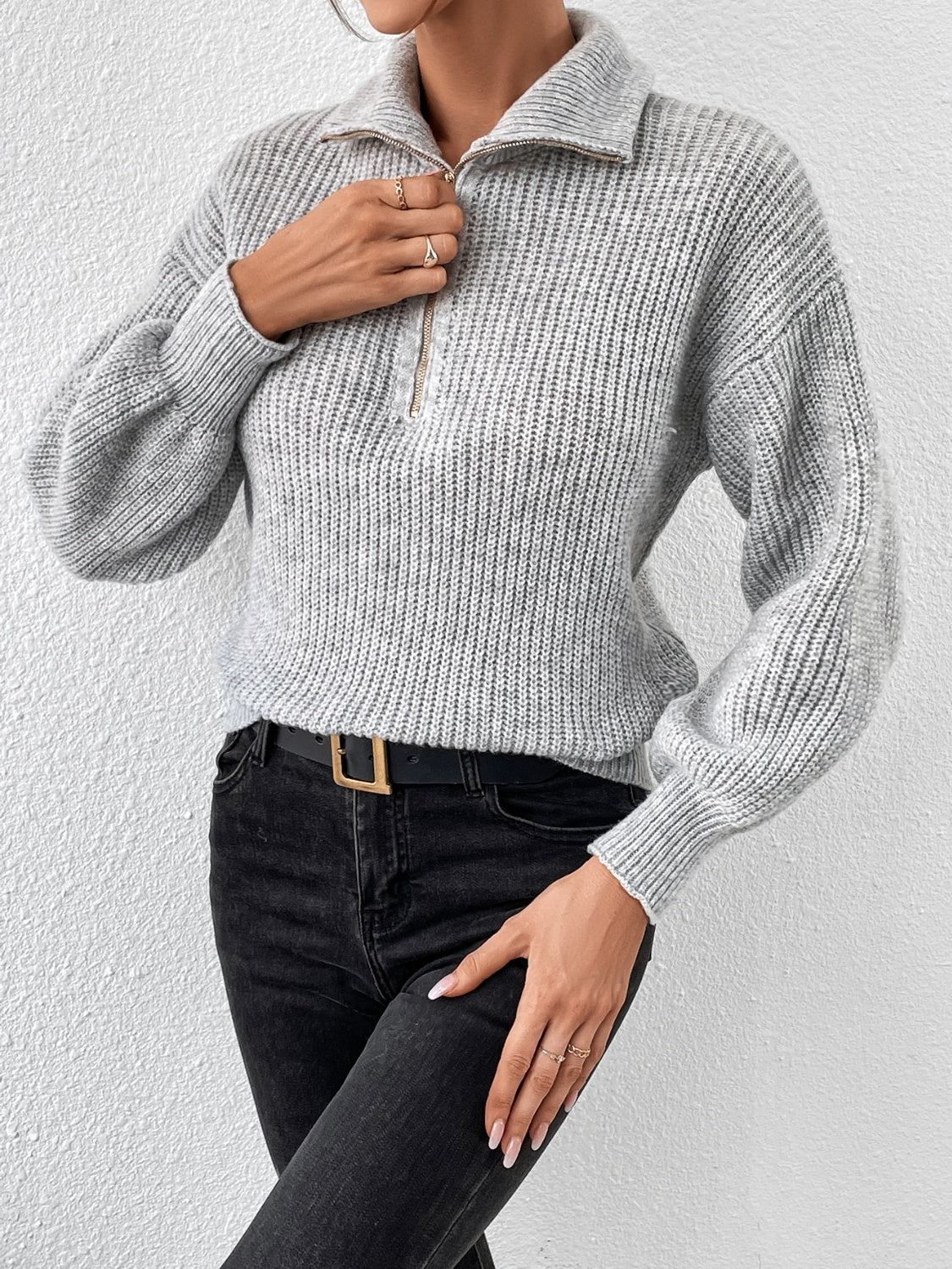 Honey Half-Zip Dropped Shoulder Sweater Taupe 3
