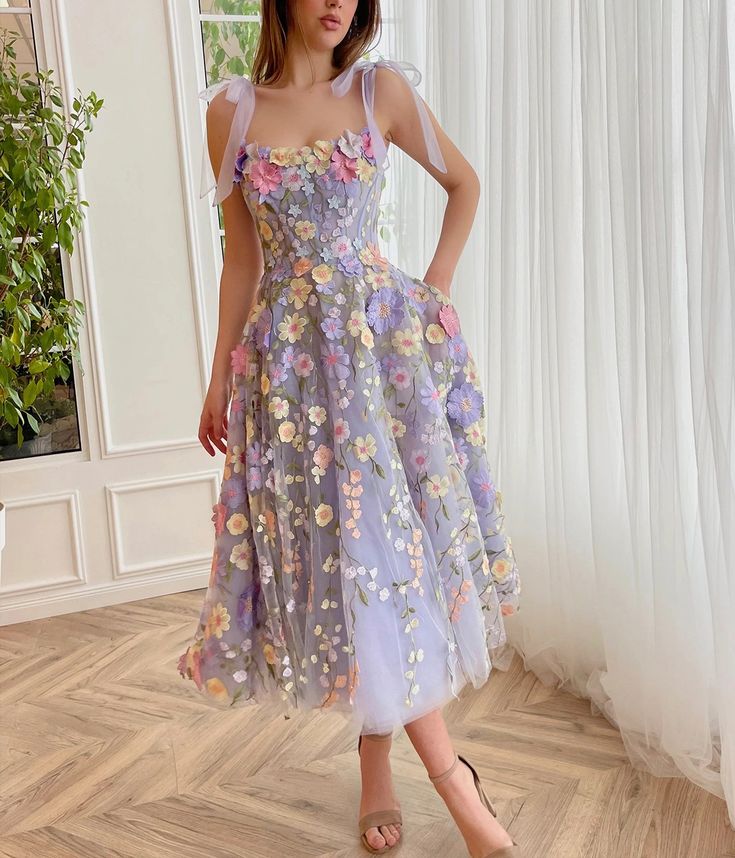 Violet A-Line Tea Length Dress Lilac 1