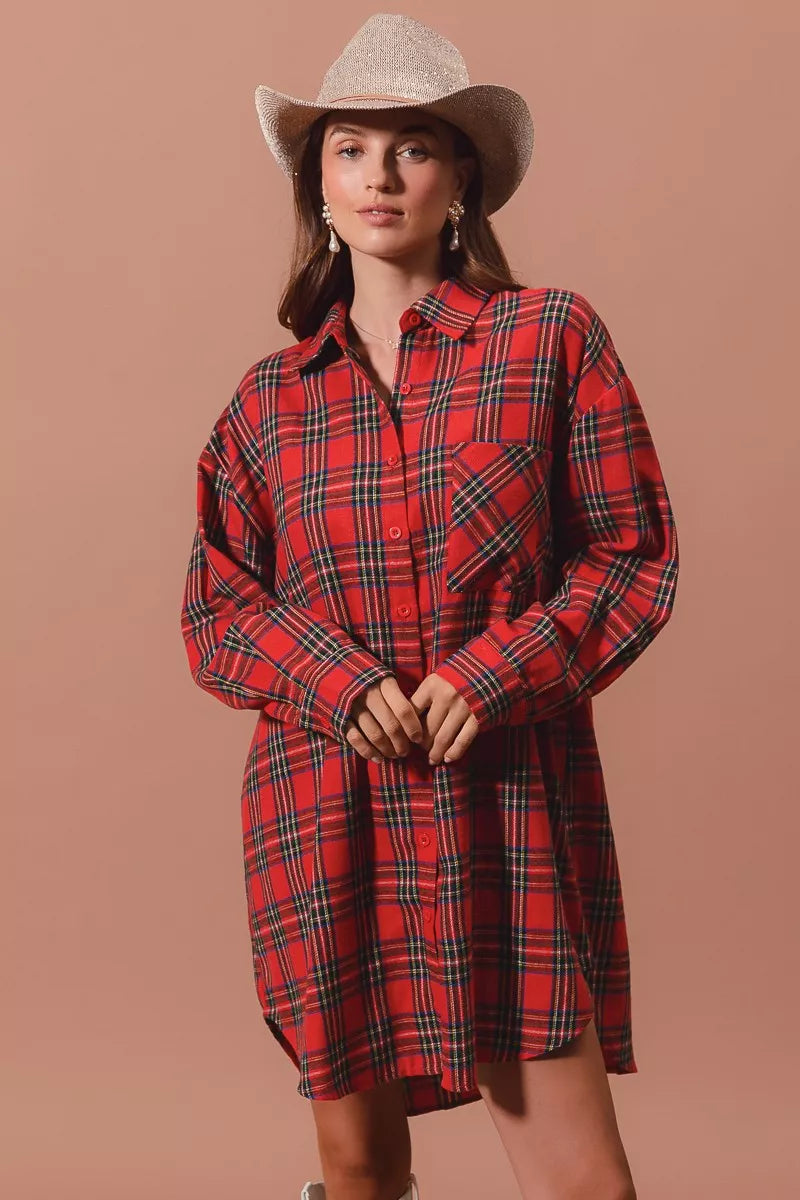 Margot Plaid Button-Up Midi Dress RED MULTI 8