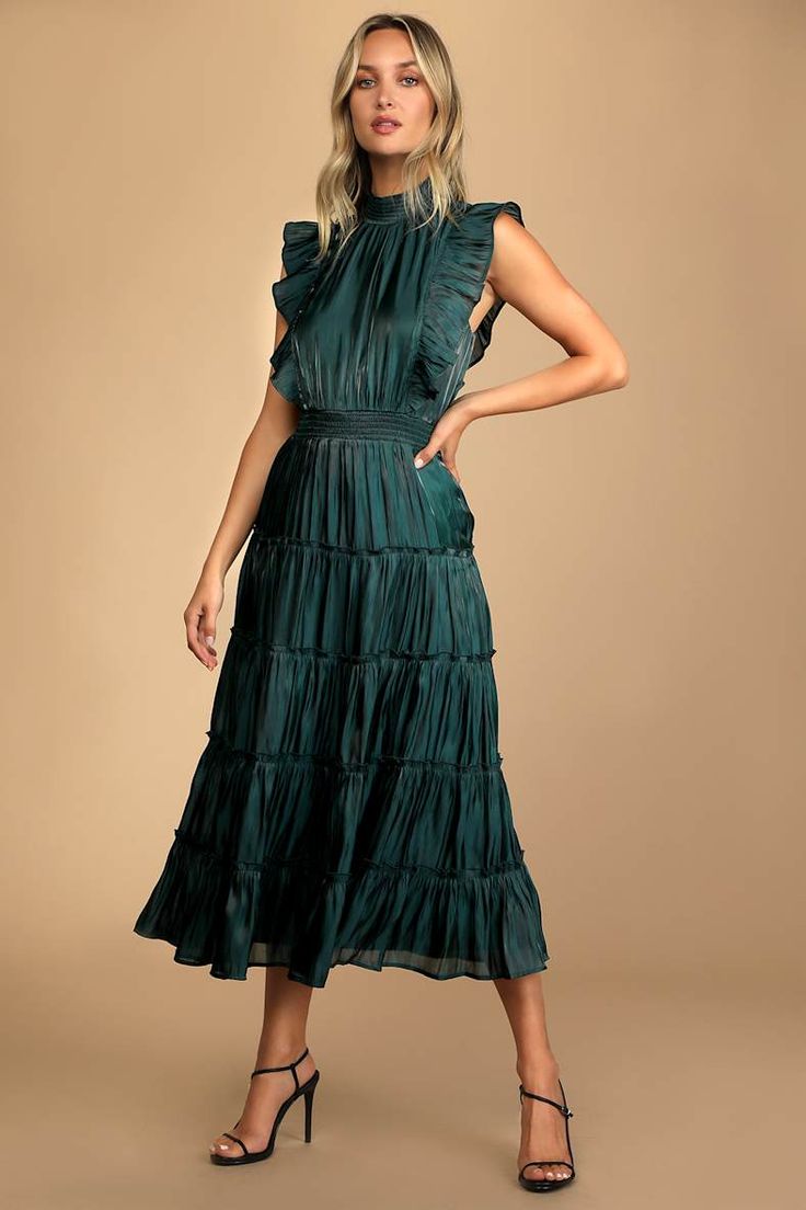 Margot Tiered Emerald Midi Dress Emerald 1