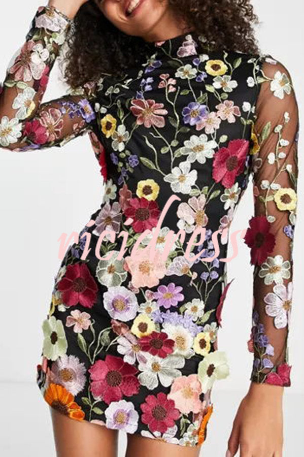 Ophelia Floral Appliqué Backless Mini Dress Pink 2