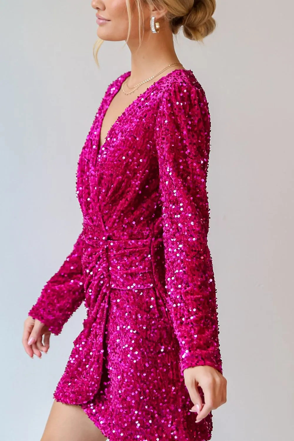 Vera Sequin Surplice Mini Dress Deep Rose 2