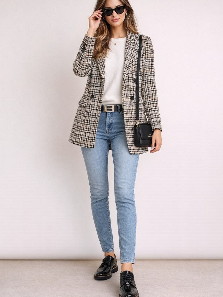 Blake Oversized Plaid Blazer Black 1