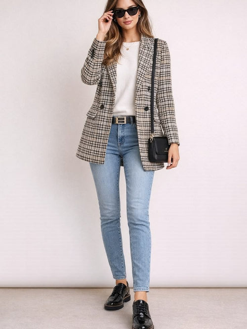 Blake Oversized Plaid Blazer Black 1