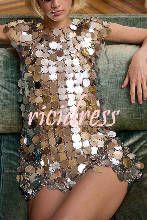 Valentina Sequin Cutout Mini Dress Silver 2