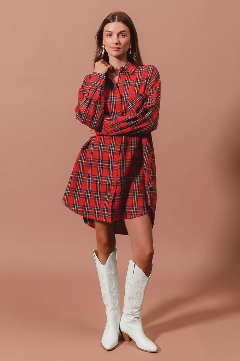 Margot Plaid Button-Up Midi Dress RED MULTI 3