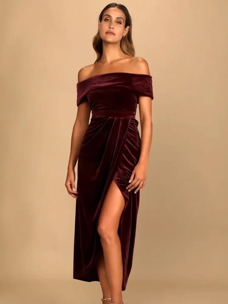 Saskia Burgundy Velvet Off-Shoulder Maxi Dress Burgundy 1
