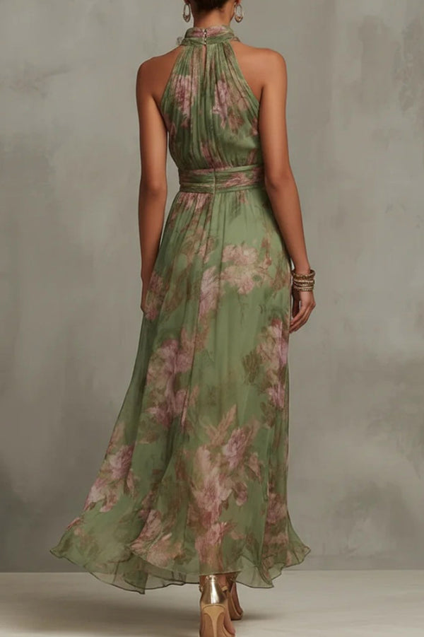 Isadora Floral Halter Maxi Dress Green 2
