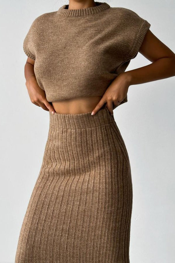 Celeste Ribbed Knit Midi Set Brown 5