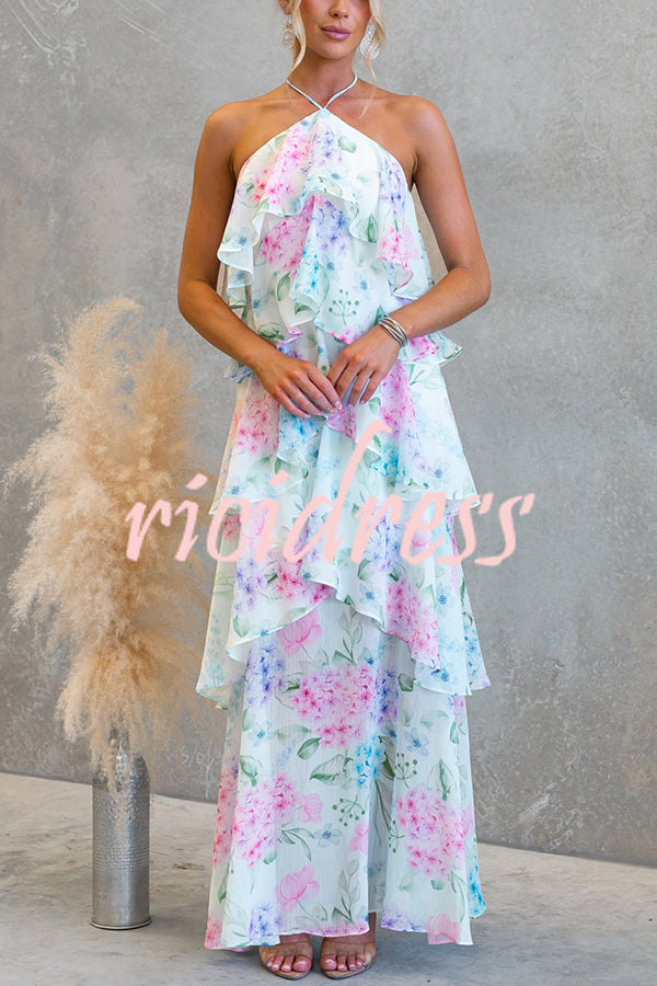 Eden Chiffon Floral Maxi Dress Blue 3