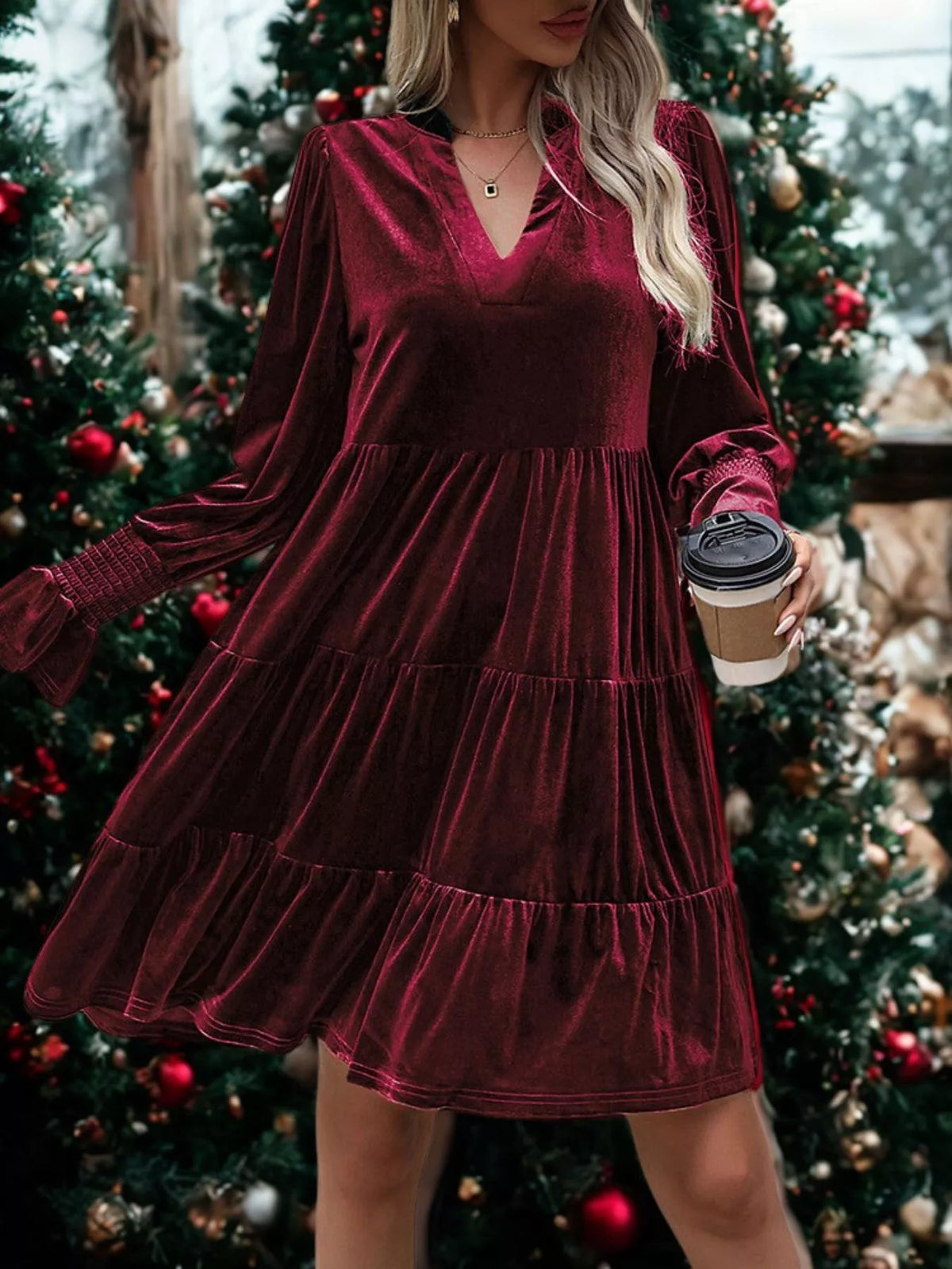 Margot Velvet Tiered Mini Dress Dark Green 6