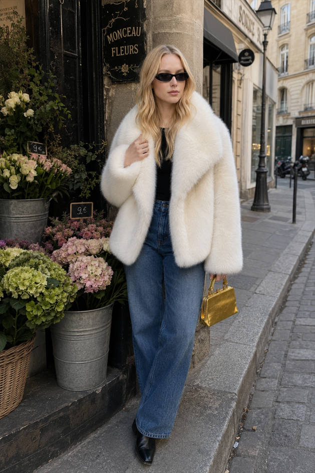 Margot Sherpa Jacket in White Beige 4