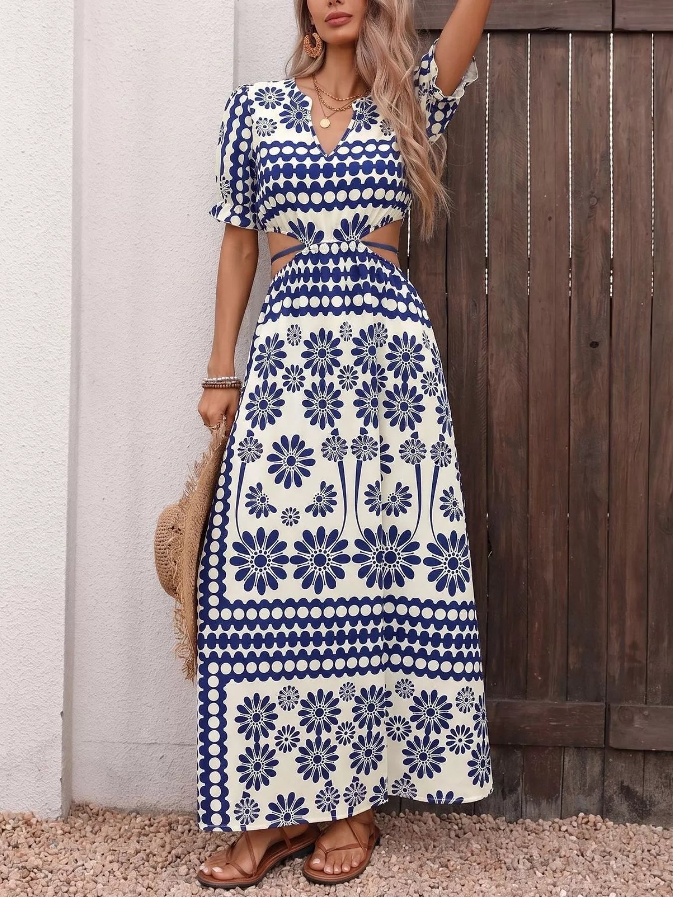 Celestine Floral Cutout Maxi Dress Navy Blue 3