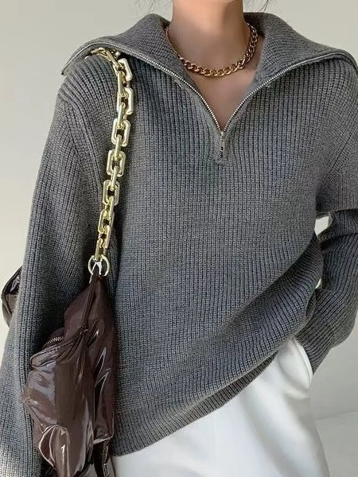 Margot Knit Slip Sweater in Black Dark Gray 8
