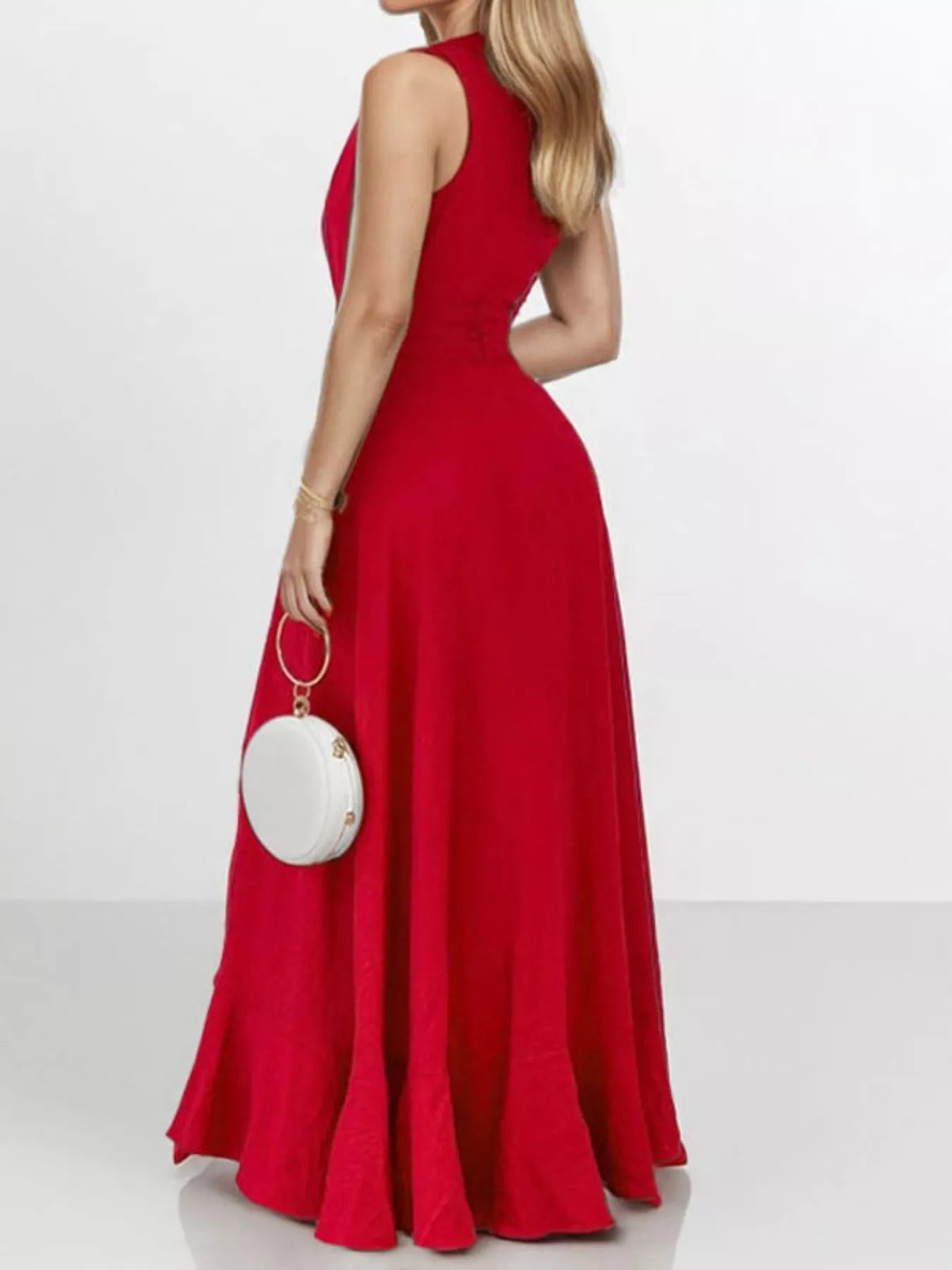 Ophelia Ruffled High-Low Maxi Dress Deep Red 2