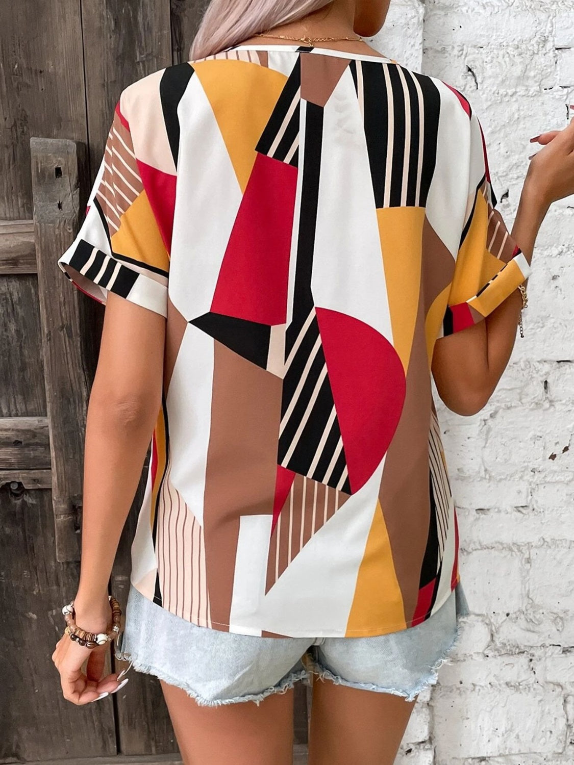 Margot Printed Tiered Dress Neck Short Sleeve Blouse 2