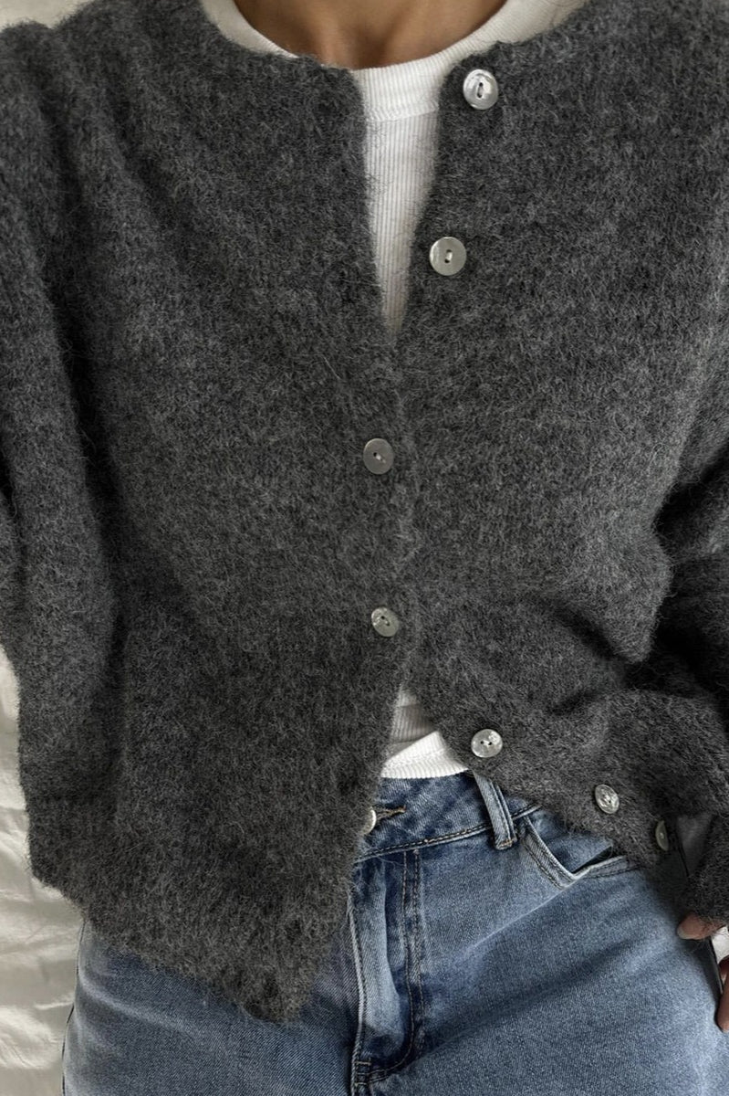 Margot Cardigan in Soft Gray White 8