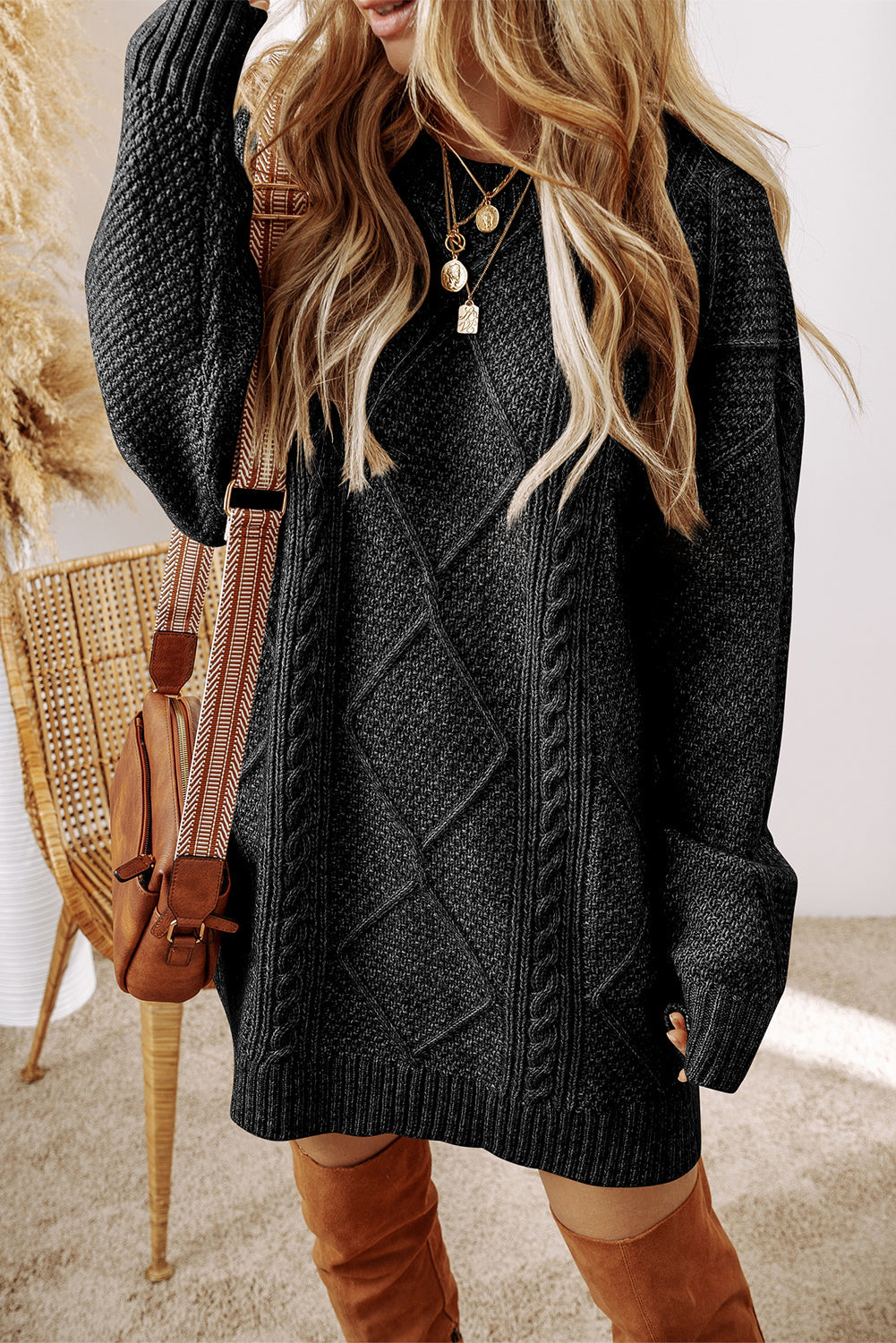 Margot Cable Knit Sweater Dress in Mist Green Oatmeal 9