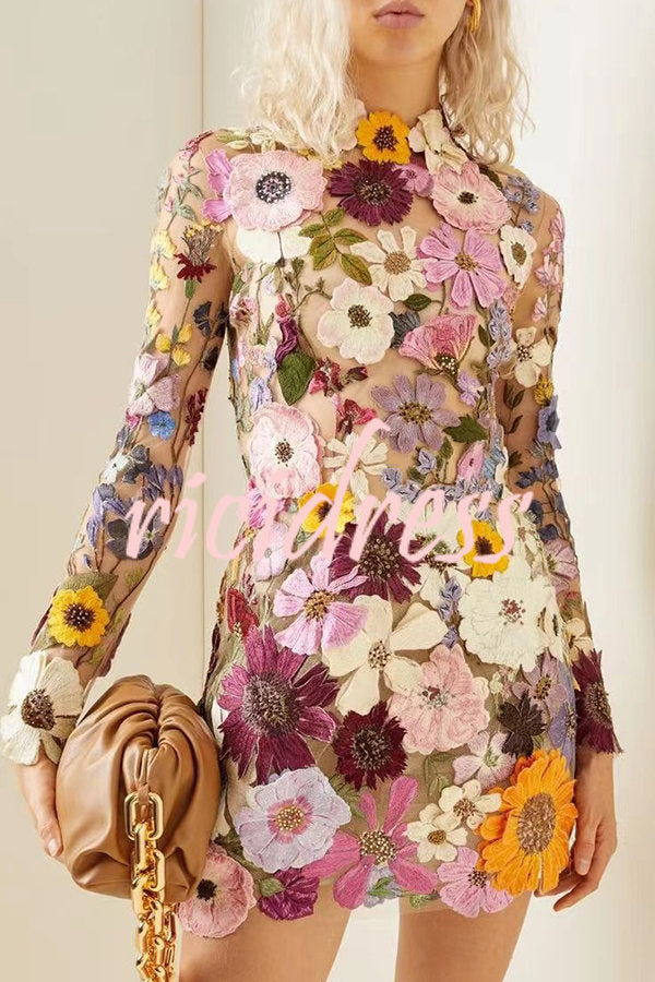 Ophelia Floral Appliqué Backless Mini Dress Pink 3