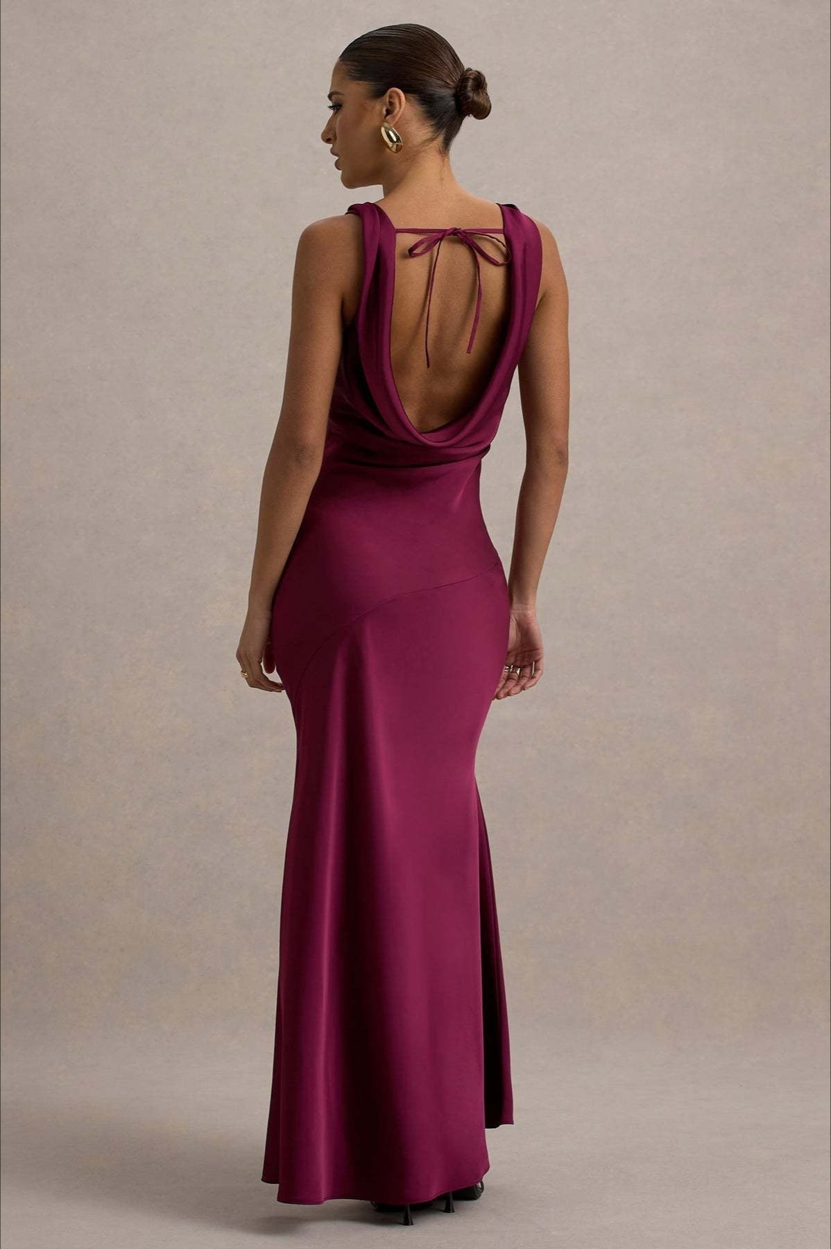 Isabelle Satin Cowl Neck Fishtail Dress Green 8