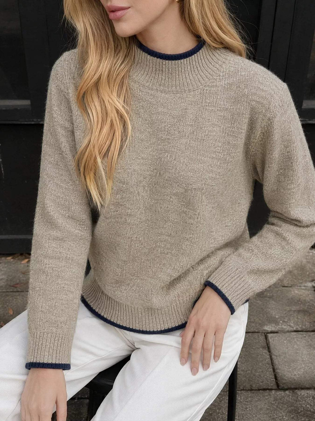Margot Mock Neck Sweater Dress Khaki 2
