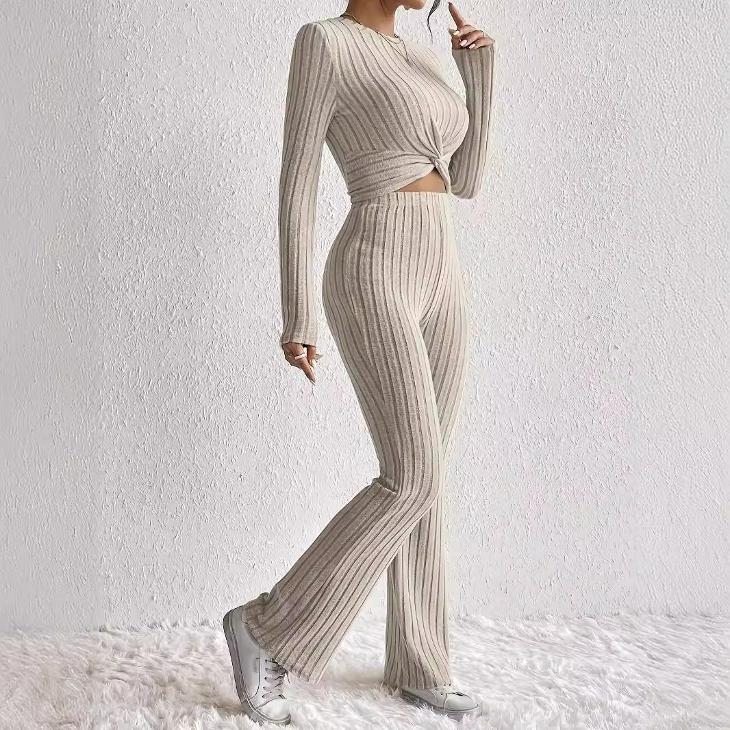 Valentina Ribbed Knit Two-Piece Set Wine Red 5