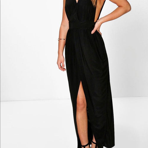 Vivienne Draped Maxi Dress Black 1