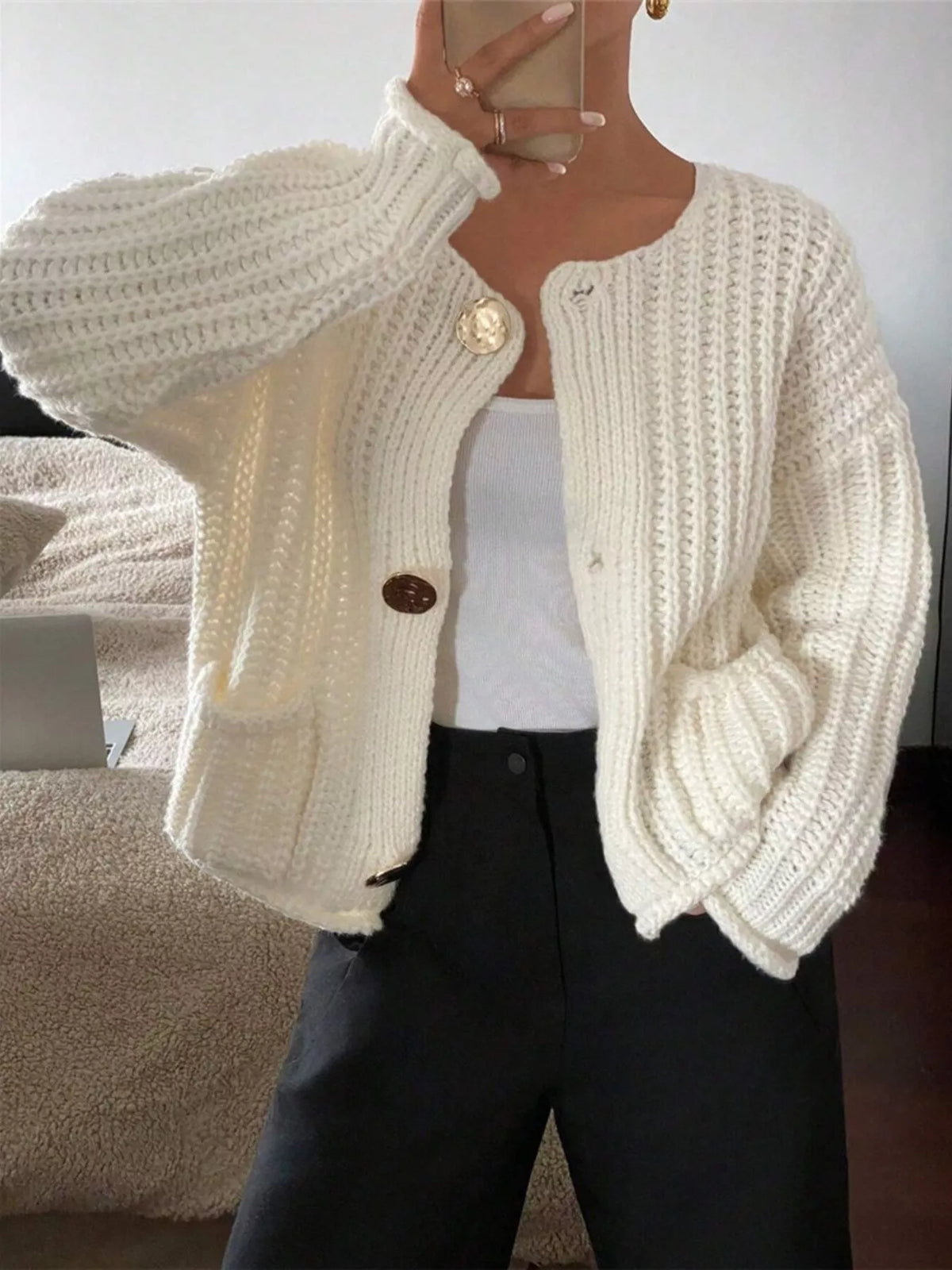Margot Linen Button Cardigan Beige 2