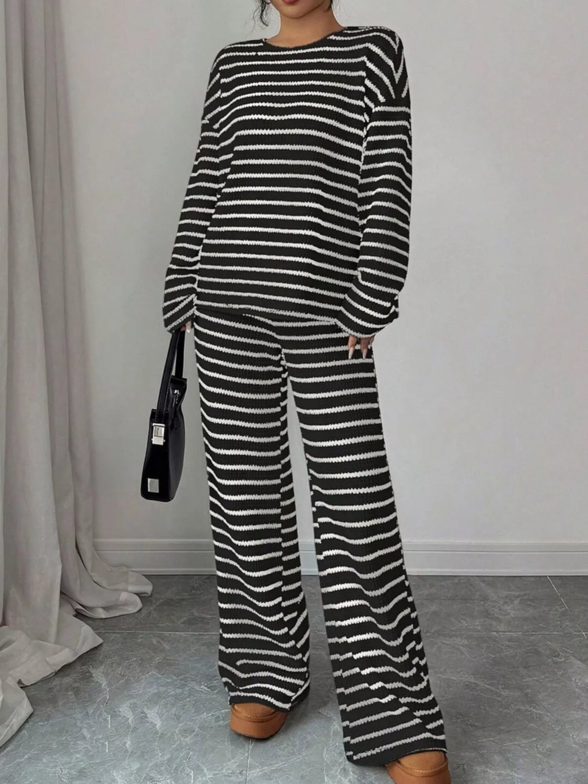 Esme Striped Knit Two-Piece Set Black 6