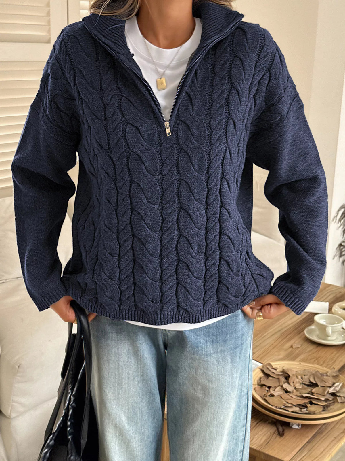 Margot Cable-Knit Sweater Dark Blue 10