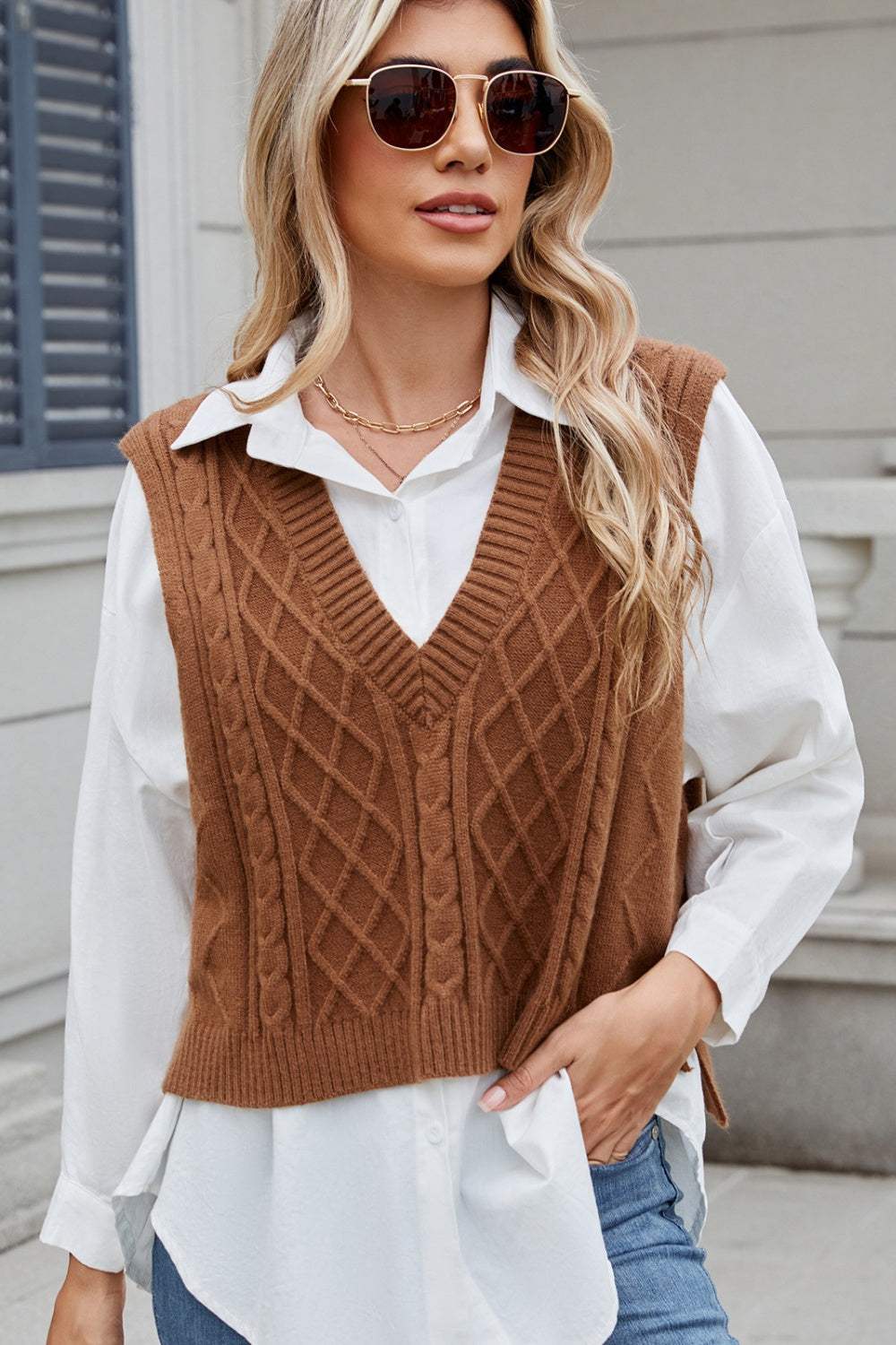 Margot Cable-Knit Sweater Vest Caramel 5